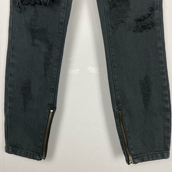One Teaspoon | NWT Trashed FreeBirds Low Waist Black Distressed Zipper Jeans - Picture 9 of 14